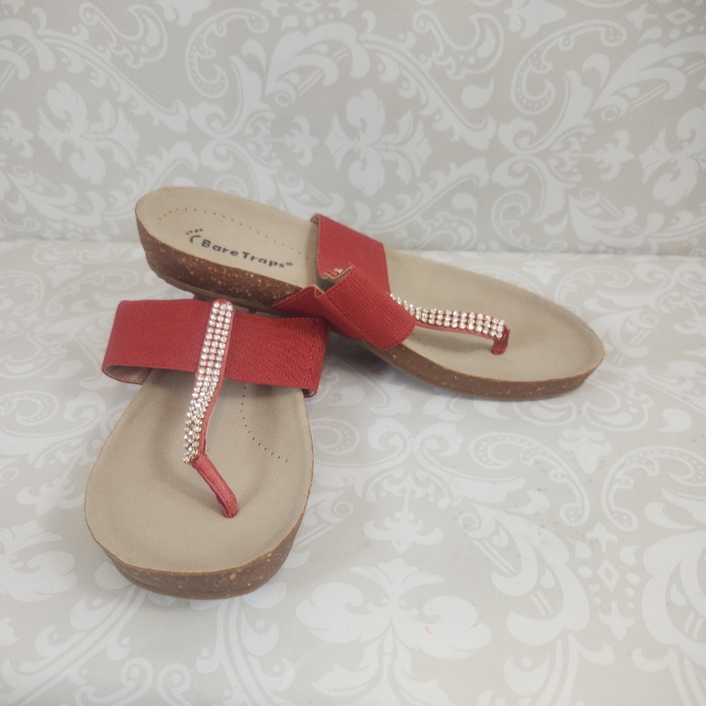 EUC BareTraps Red and Rhinestone Women's Sandals